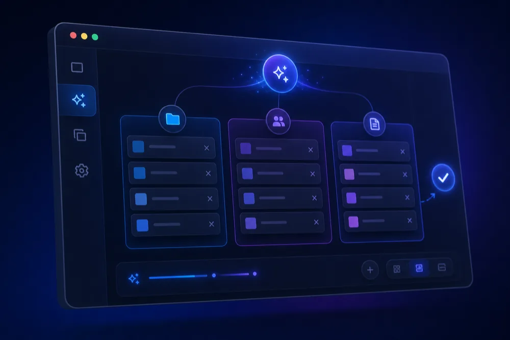 Illustration of Tabox AI sorting browser tabs into organized columns